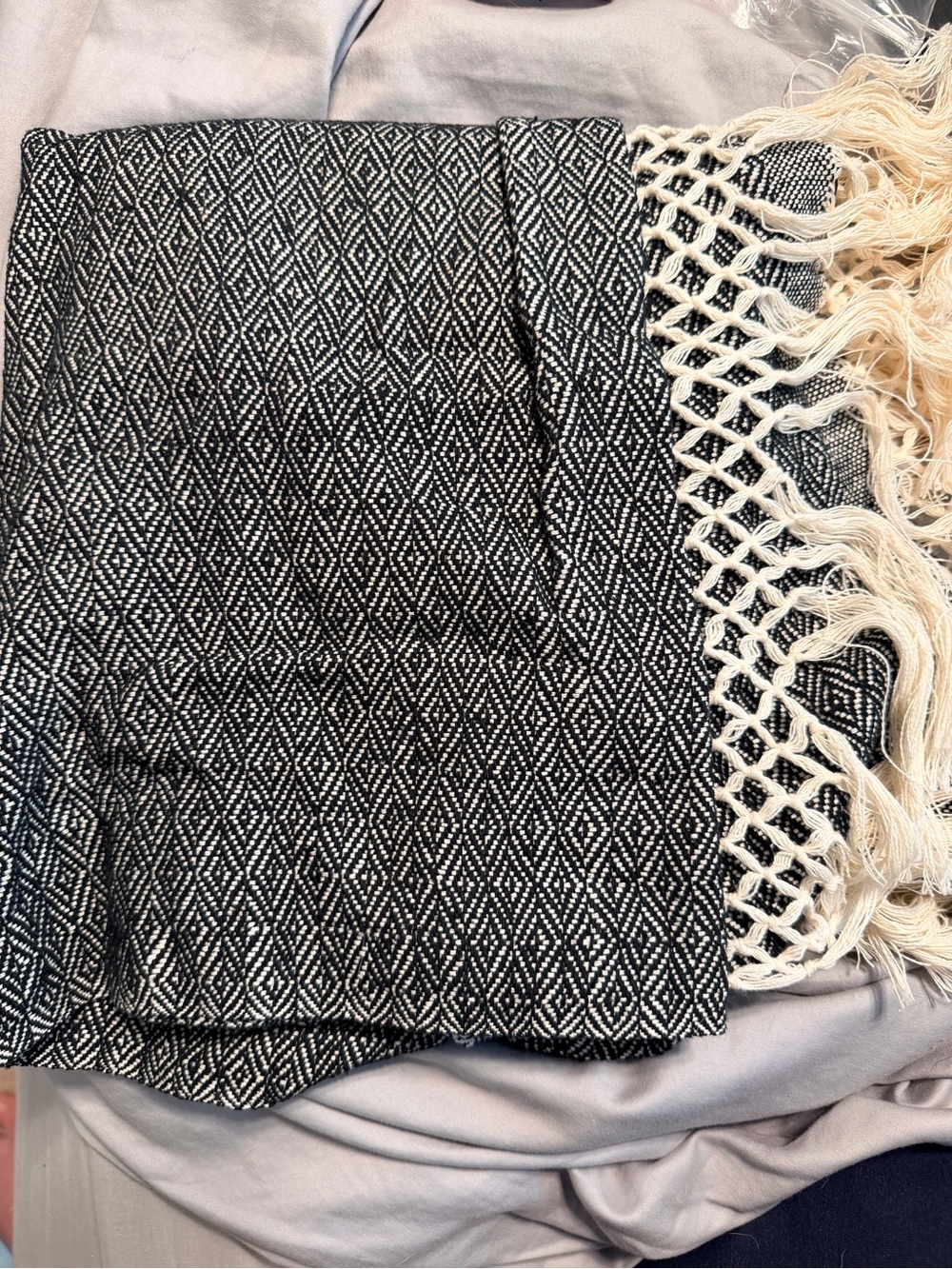 Mexican Rebozo Scarf with Fringe - Black & Cream